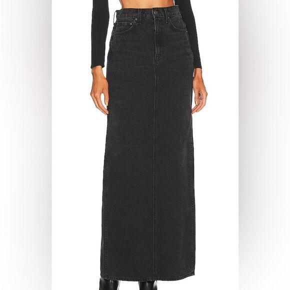 GRLFRND Denim The Amara Maxi Pencil Jean Skirt Back Slit Washed Black Revolve 29 - Picture 3 of 10